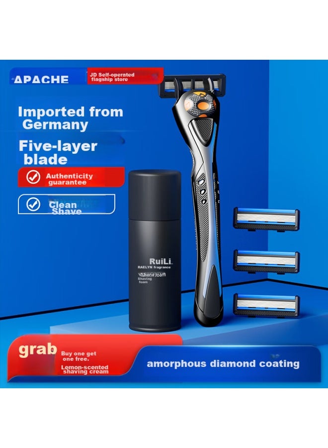 APACHE Apaqi Map Captain Razor, Manual Shaver, German Imported Blades, Men's Portable Razor, Manual Beginner's Razor, 1 Handle With 4 Blades + Transparent Case - Image 1