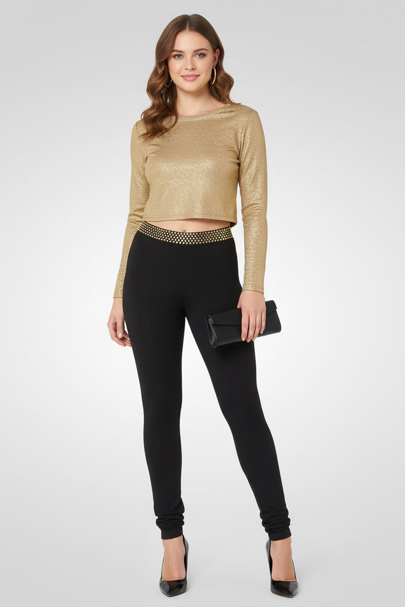 STELLA MCCARTNEY Women Sparkled Detail 7/8 Leggings, Black - Image 2
