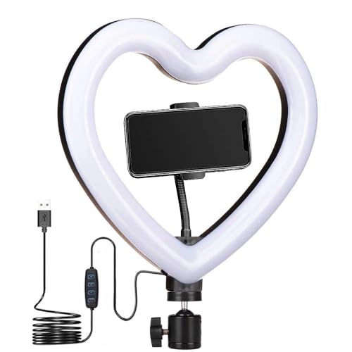 BROLAVIYA Heart-Shaped LED 26cm Ring Light Dimmable Cold Warm Makeup Photography Video Live Stream Lamp Tricolor Fill Light. - Image 1