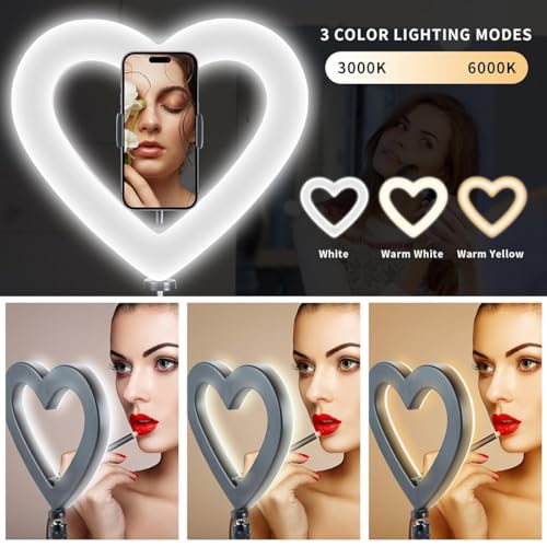 BROLAVIYA Heart-Shaped LED 26cm Ring Light Dimmable Cold Warm Makeup Photography Video Live Stream Lamp Tricolor Fill Light. - Image 2
