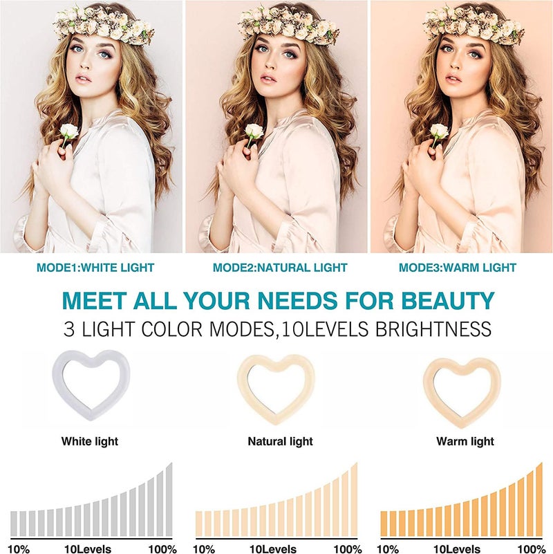 BROLAVIYA Heart-Shaped LED 26cm Ring Light Dimmable Cold Warm Makeup Photography Video Live Stream Lamp Tricolor Fill Light. - Image 4