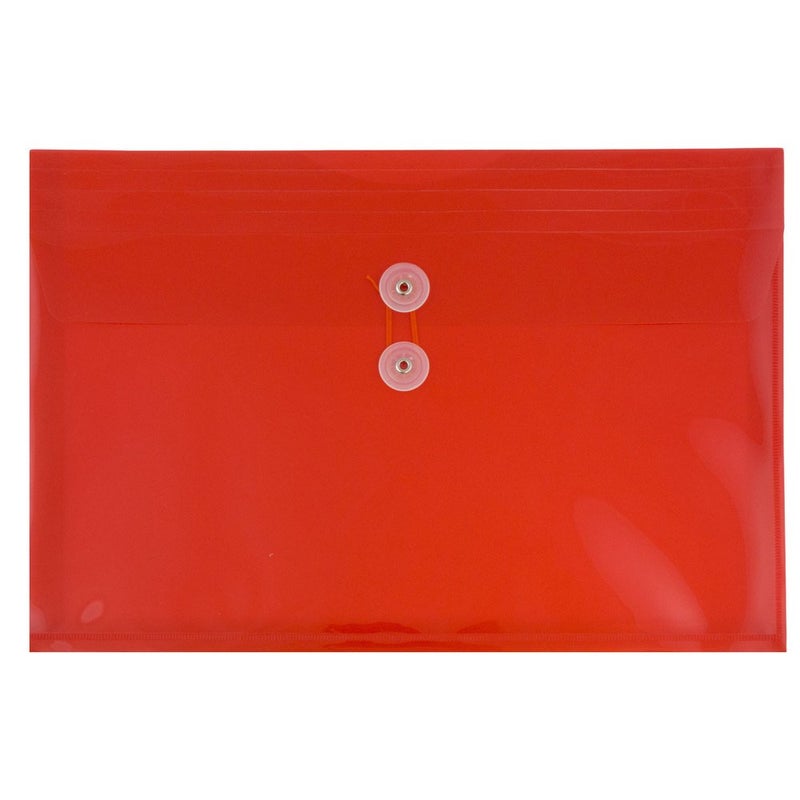 JAM PAPER Plastic Envelopes with Button String Tie Closure Letter Booklet 9 34 x 13 Red 12Pack