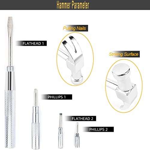 HomeClean 6 in 1 Mini Multifunction Copper Hammer and Screwdriver Hand Tools, Screwdriver Kit for Opening Walnuts, Watchmaker, and Household Repairing Tool (Silver) - Image 2