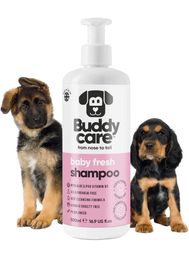 Buddycare Baby Fresh Dog Shampoo for Smelly Dogs from 8 Weeks - Baby Powder Scented Puppy Shampoo with Aloe Vera and Provitamin B5/500 ml - Image 1