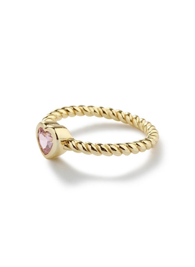 Precious Pieces خاتم أطفال مزين بذهب عيار 14 قيراط على شكل حبل ملتوي مع قلب من زركونيا وردية للأطفال والرضع والصغار والفتيات الصغيرات (المقاس 1) - Image 3