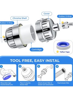 KHAJUL shower filter, showerhead filter for hard water, chlorine fluoride removal, with 2 replaceable cartridges, polished chrome (for home use, easy installation)  - Image 3