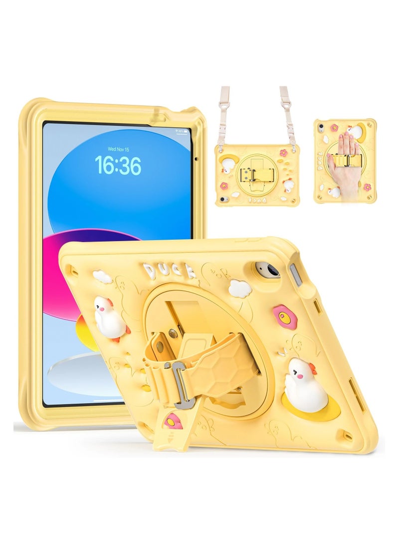 عام غلاف أطفال لجهاز آيباد من الجيل العاشر، حجم 10.9 بوصة، عام 2022، من السيليكون الناعم، مع لوحات كارتونية لطيفة، حزام كتف مع حامل دائري قابل للدوران وحزام يد، غلاف كوالي 3D مناسب للنساء والفتيات والفتيان والمراهقين. - Image 1