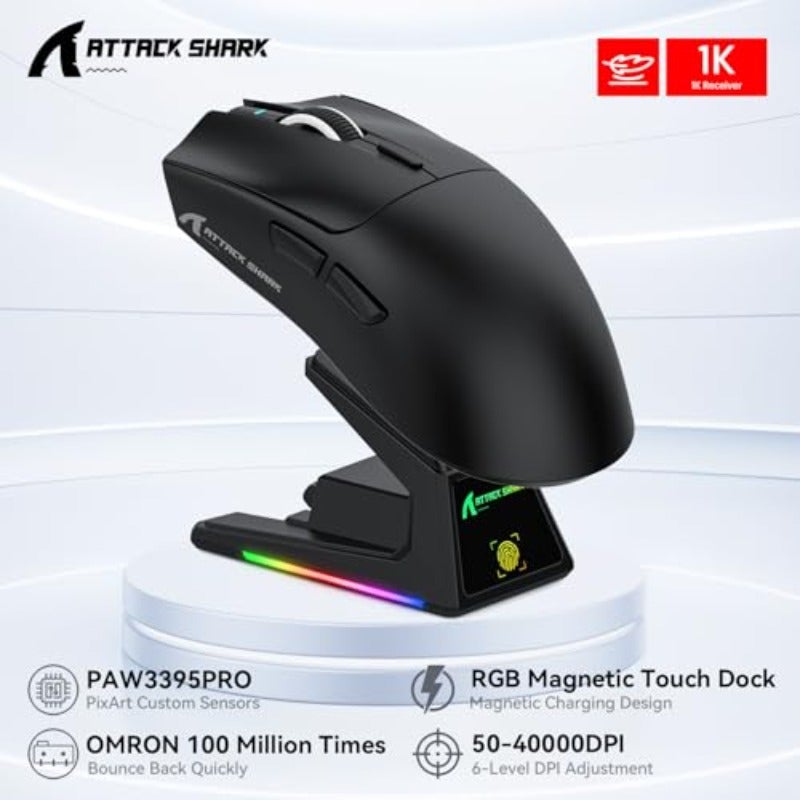 ATTACK SHARK X1 Gaming Mouse with Touchpad RGB Charging Dock PixArt PAW3395PRO Gaming Sensor BT 2.4G Wireless Wired Mouse 40000 DPI 53g Superlight Gamer Mice for Win11 Xbox PS Mac Black - Image 2