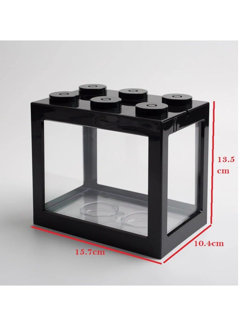 Rubik DIY Mini Betta Fish Tank, Small Transparent Fish Aquarium Stackable Tank, Aquarium Lego Design Block Type (Black) - Image 2