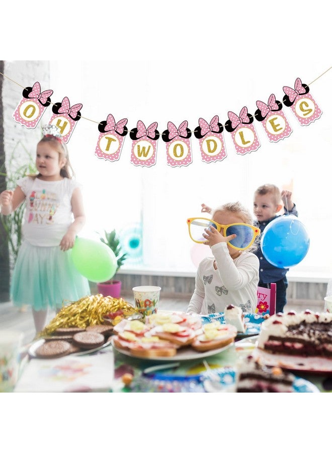 INNORU Oh Twodles Banner, 2nd Birthday Party Decor for Girls, Cartoon Mouse Theme Party Decorations, Colorful Two Birthday Gifts - Image 4