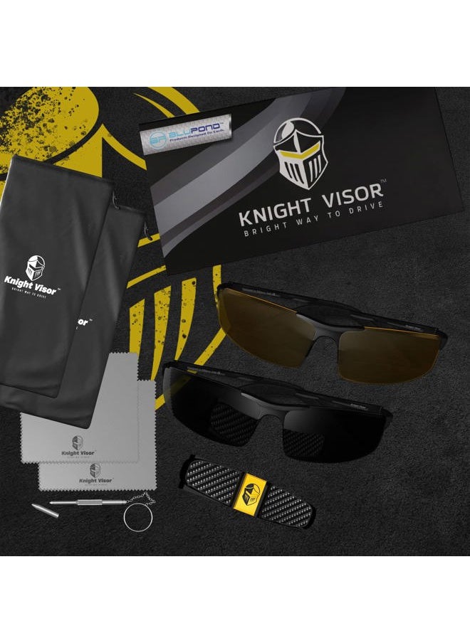 BLUPOND Set of 2 HD Day and Night Driving Glasses for Men and Women - Polarized Sport Sunglass and Yellow Night Vision Glass With Car Clip Holder (1 Yellow Lens + 1 Black Lens)  - Image 2