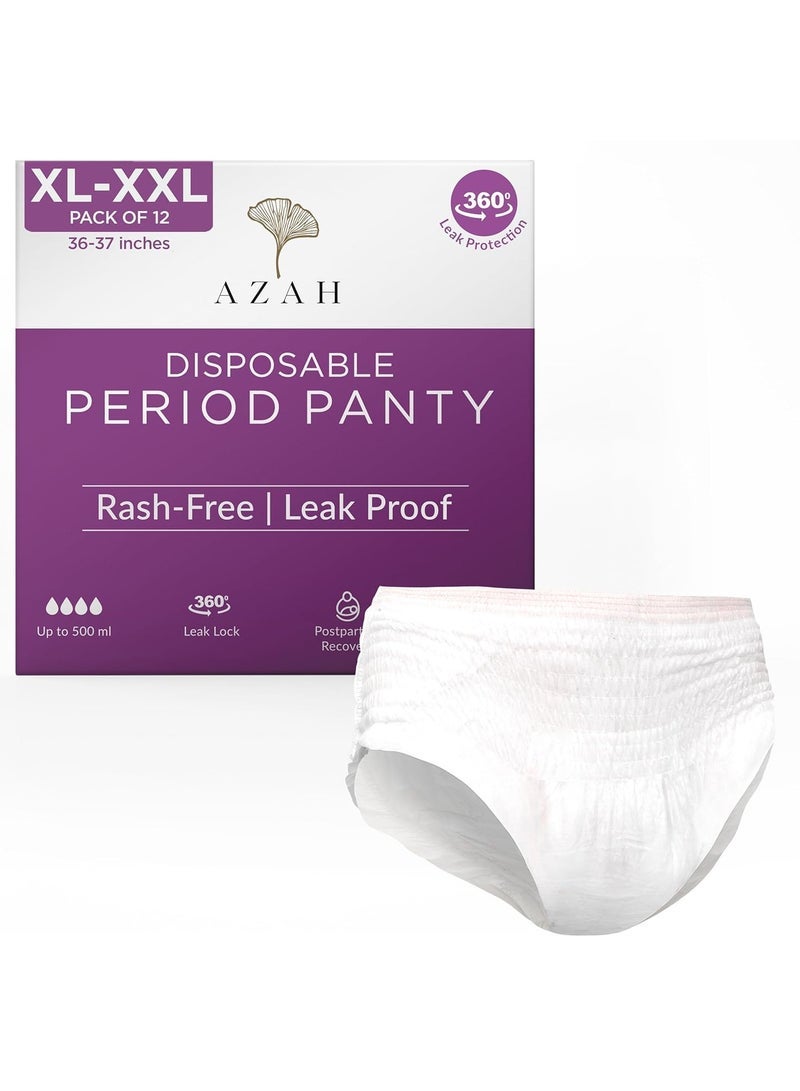 AZAH Period Panty for Girls (XL-XXL, 36-37 Inch) [Pack of 12] 12 Hrs Protection | 5x Super Absorbent Period Panties | Leak Proof Overnight Periods Panty For Women| Heavy Flow |Rash Free & Cottony Soft - Image 1