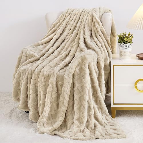 Aganear Fleece Blanket Queen Size - Plush Fuzzy Cozy Soft Blanket for Couch, Sofa, Bed, Office, Decorative Present for All Seasons, Portable Throw Blankets for Couch, Sofa, Bed(90"x90", Khaki) - Image 5