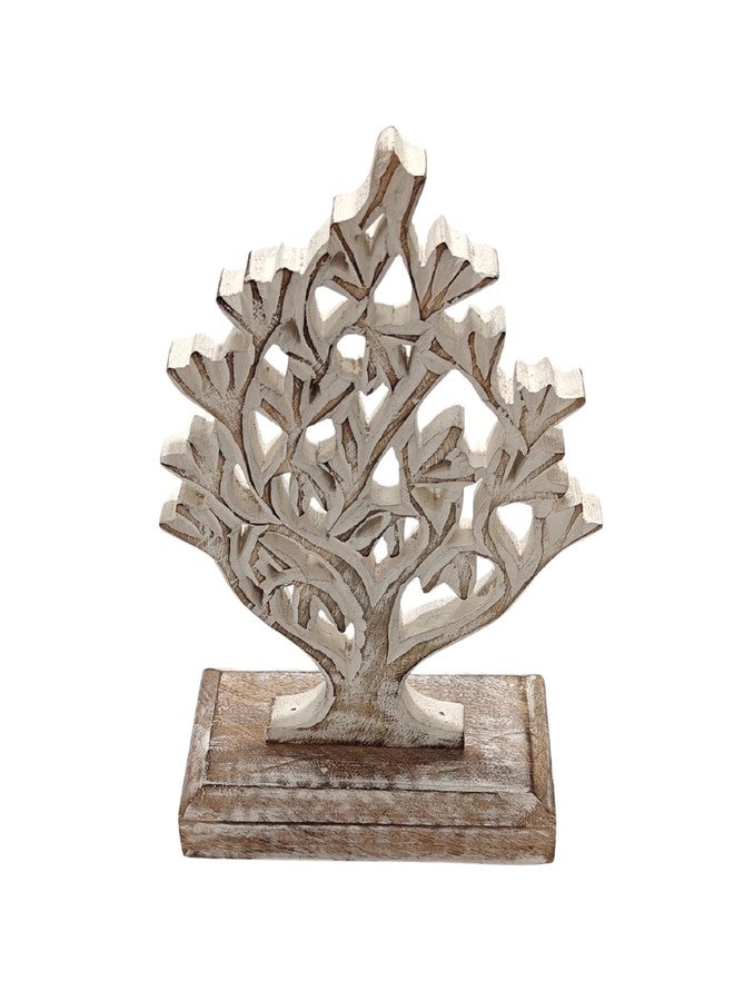 VANIYA CRAFTS منحوتة خشبية ريفية على شكل شجرة من VANIYA CRAFTS® - قطعة ديكور منزلية منحوتة يدوياً لغرفة المعيشة أو غرفة النوم أو المدخل أو المكتب (طلاء أبيض عتيق) - Image 4