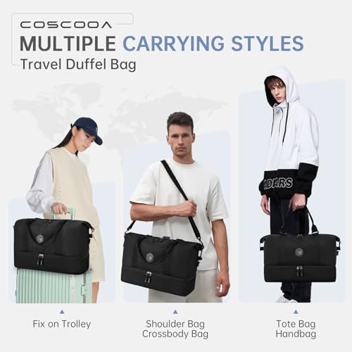 COSCOOA Travel Duffel Bag for Spirit Frontier Airlines Personal Item Bag 18x14x8 with Shoe Compartment Tote Carry on Luggage 32L Weekender Overnight for Women Men Black - Image 3