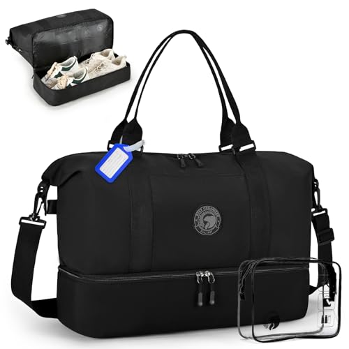 COSCOOA Travel Duffel Bag for Spirit Frontier Airlines Personal Item Bag 18x14x8 with Shoe Compartment Tote Carry on Luggage 32L Weekender Overnight for Women Men Black - Image 1