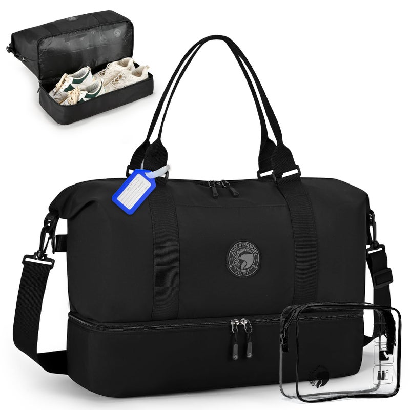 COSCOOA Travel Duffel Bag for Spirit Frontier Airlines Personal Item Bag 18x14x8 with Shoe Compartment Tote Carry on Luggage 32L Weekender Overnight for Women Men Black - Image 2