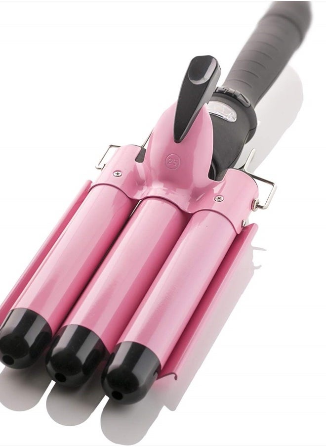 Alure Three Barrel Curling Iron Wand with LCD Temperature Display - 1 Inch Ceramic Tourmaline Triple Barrels, Dual Voltage Crimp (Pink)  - Image 1