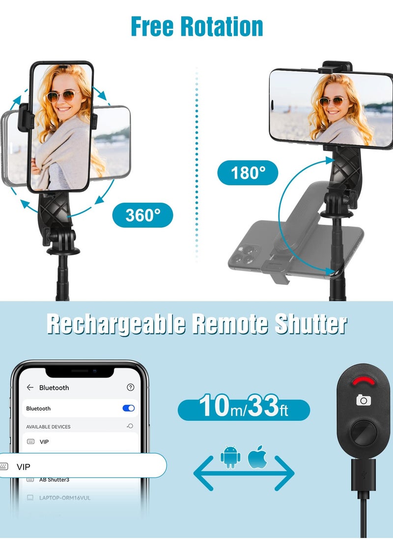 Selfie Stick Tripod140cm Extendable Phone Tripod Stand for iPhone Android Phone Travel Tripod with Rechargeable Remote & Camera Connector Kit Portable and Compact