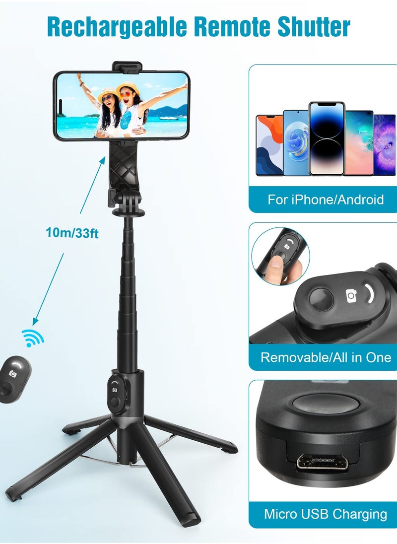 Selfie Stick Tripod140cm Extendable Phone Tripod Stand for iPhone Android Phone Travel Tripod with Rechargeable Remote & Camera Connector Kit Portable and Compact