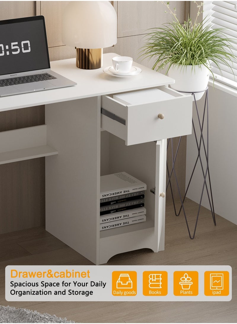 AnneFish - 100*50cm Office PC Table Laptop Desk Multifunction Computer Gaming Table Study Writing Desk Home Work Station With Storage Shelf And Drawers - Image 1