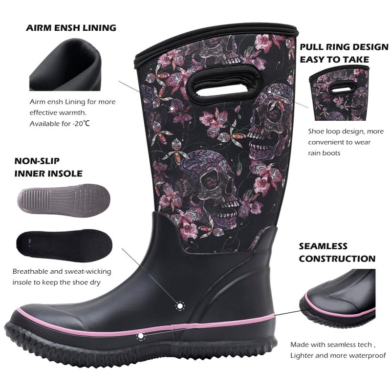 WTW Women's Rubber Rain Boots - Mid Calf Waterproof Insulated Neoprene Muck Boots Outdoor Hunting Barn Boots for Women - Image 2