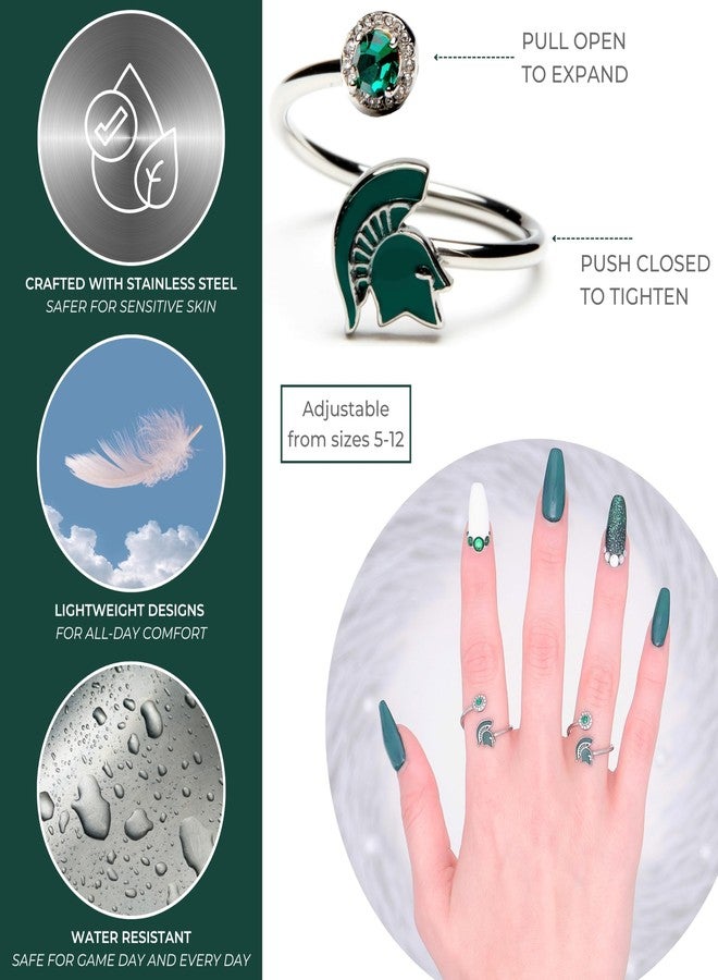 Stone Armory Michigan State Spartans Jewelry for Women - Spartan Helmet MSU Ring with Crystals - Hypoallergenic and Adjustable Sizes 5-12 - Michigan State Gifts for Women - Image 2