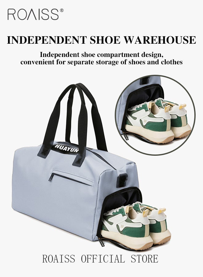 رويس حقيبة رياضية للجنسين محمولة مع تصميم منفصل جاف ورطب للتدريب الرياضي، حقيبة تخزين للسباحة، حقيبة سفر من القماش الخشن للرحلات القصيرة، رمادي - Image 3