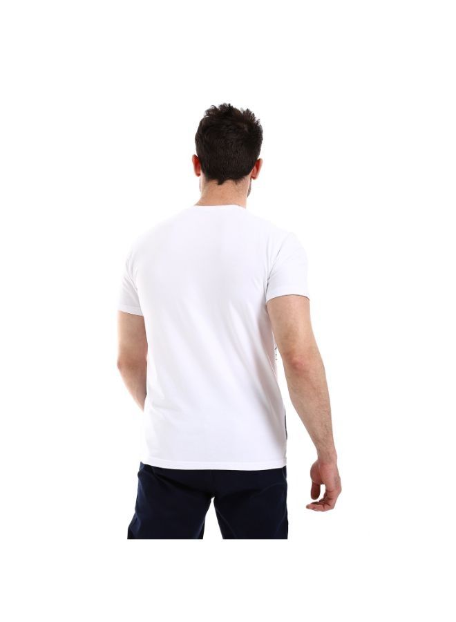 Pavone Self Patterned Short Sleeves Round Neck T-Shirt - White  - Image 3