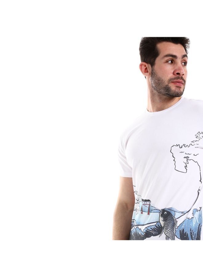 Pavone Self Patterned Short Sleeves Round Neck T-Shirt - White  - Image 4