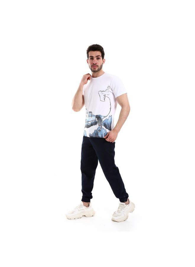 Pavone Self Patterned Short Sleeves Round Neck T-Shirt - White  - Image 5