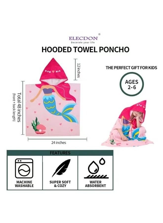 Mermaid Children's Bath Towel for 1-6 Years Toddler Hooded Towel Microfiber Super Soft Robe Poncho Bathrobe Girls Swimming Beach Holiday Water Playing Pool Swim Coverups 1Pcs - Image 2