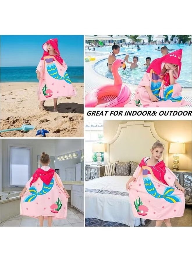 Mermaid Children's Bath Towel for 1-6 Years Toddler Hooded Towel Microfiber Super Soft Robe Poncho Bathrobe Girls Swimming Beach Holiday Water Playing Pool Swim Coverups 1Pcs - Image 5
