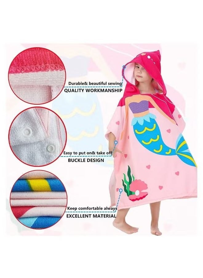 Mermaid Children's Bath Towel for 1-6 Years Toddler Hooded Towel Microfiber Super Soft Robe Poncho Bathrobe Girls Swimming Beach Holiday Water Playing Pool Swim Coverups 1Pcs - Image 3