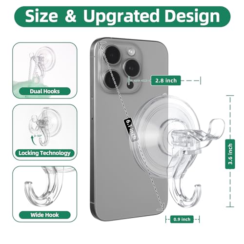 Goabroa Suction Cup Hooks, 6 Pack Clear Window Suction Cups with Hooks, Reusable Wreath Hangers for Front Door, Glass, Bathroom, Kitchen, Home Decor - Image 4