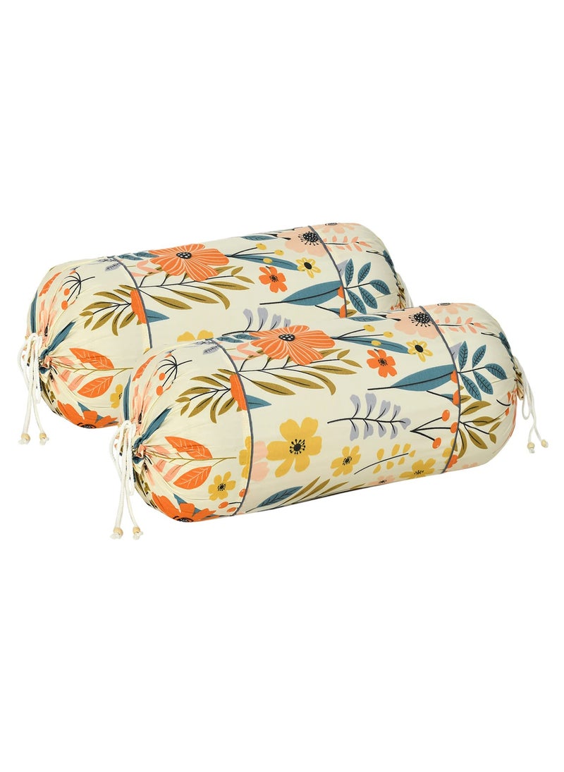 Kuber Industries Kuber Industries Flower Printed Cotton Bolster Cover Set of 2 16x32 Brown White44KM0141  - Image 1