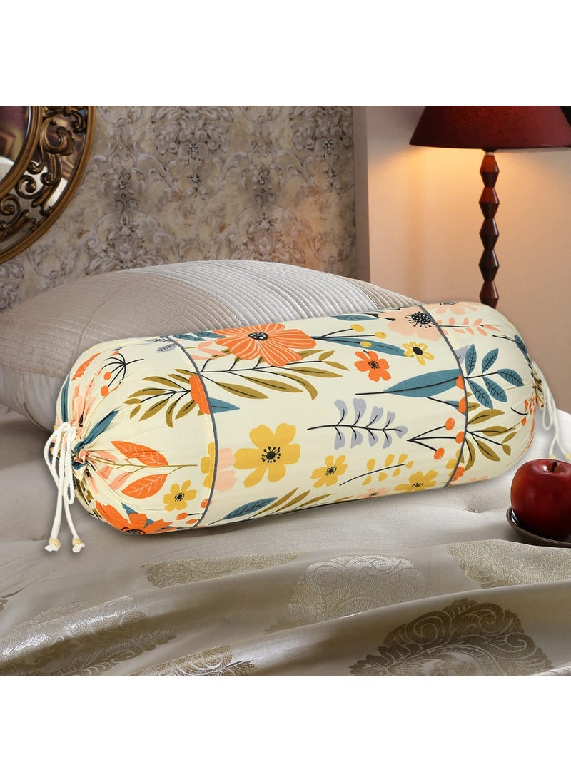 Kuber Industries Kuber Industries Flower Printed Cotton Bolster Cover Set of 2 16x32 Brown White44KM0141  - Image 2