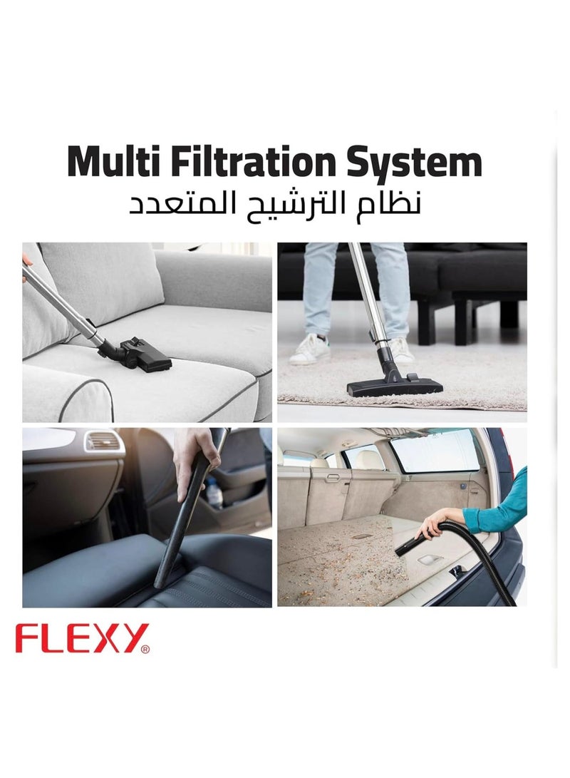 FLEXY® 21L Canister Drum Vacuum Cleaner 2000W with Copper Motor, Turbo Power, Low Noise, 21L Capacity, Dust Indicator, Compact Design, Convenient Accessories - Image 3