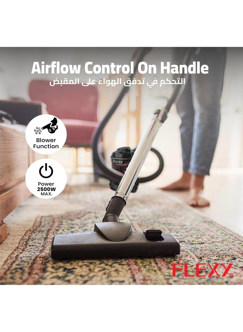 FLEXY® 21L Canister Drum Vacuum Cleaner 2000W with Copper Motor, Turbo Power, Low Noise, 21L Capacity, Dust Indicator, Compact Design, Convenient Accessories - Image 2