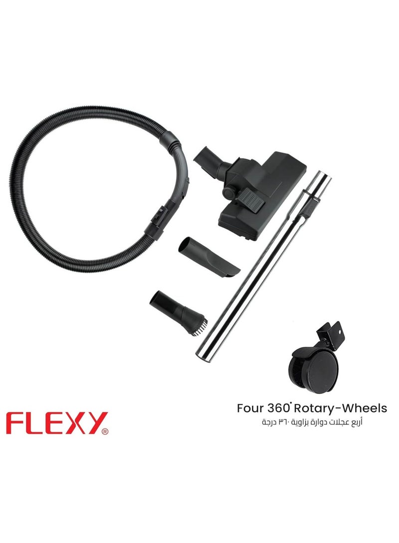 FLEXY® 21L Canister Drum Vacuum Cleaner 2000W with Copper Motor, Turbo Power, Low Noise, 21L Capacity, Dust Indicator, Compact Design, Convenient Accessories - Image 4