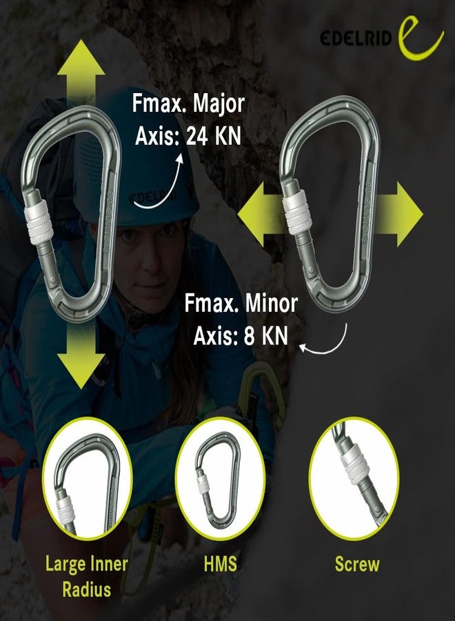 Edelrid HMS Magnum Screw Locking Climbing Carabiner - Large, Robust Aluminum Carabiner Hook for Heavy Duty Climbing, EN 362 & EN 12275 Certified - Image 3
