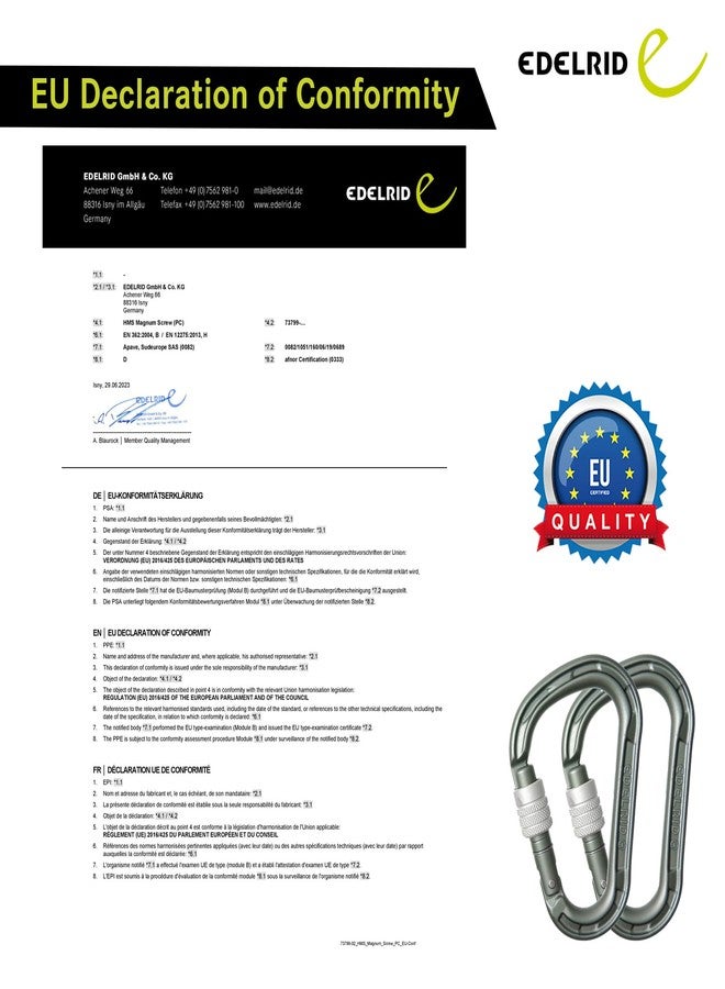 Edelrid HMS Magnum Screw Locking Climbing Carabiner - Large, Robust Aluminum Carabiner Hook for Heavy Duty Climbing, EN 362 & EN 12275 Certified - Image 4