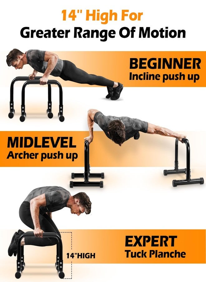 TABEKE Push Up Bar, 14'' High Steel Parallettes & Dip Bar with Full Coverage Foam Handle, Heavy-Duty Calisthenics Parallel Bars for L-Sit, Dips, Home Gym Strength Training Workout - Image 4