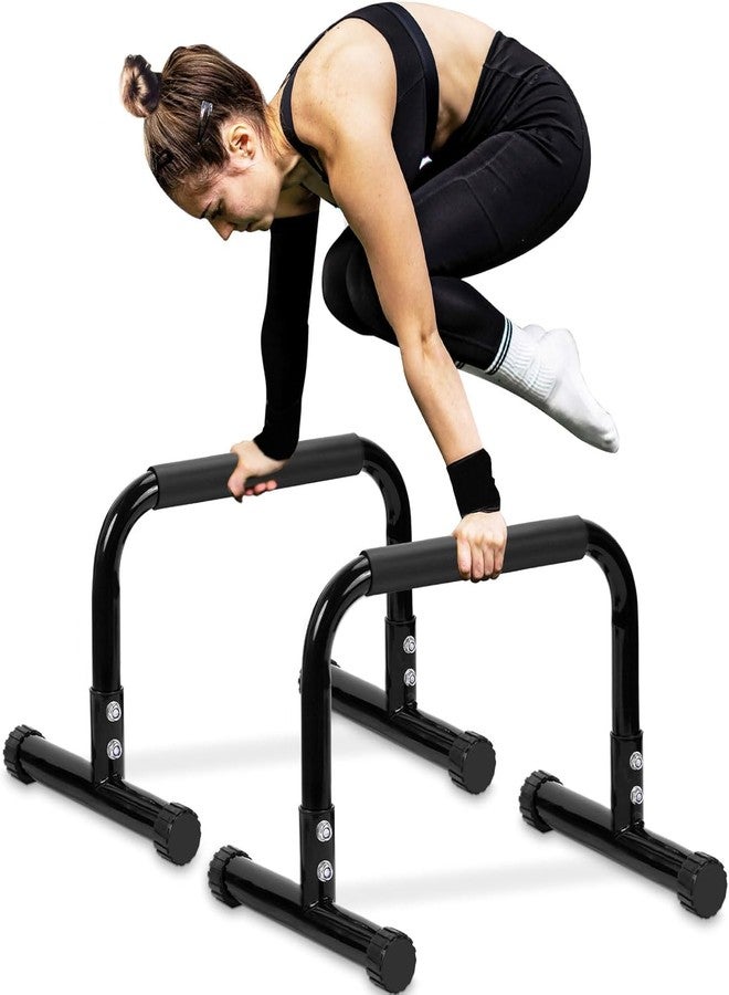 TABEKE Push Up Bar, 14'' High Steel Parallettes & Dip Bar with Full Coverage Foam Handle, Heavy-Duty Calisthenics Parallel Bars for L-Sit, Dips, Home Gym Strength Training Workout - Image 1