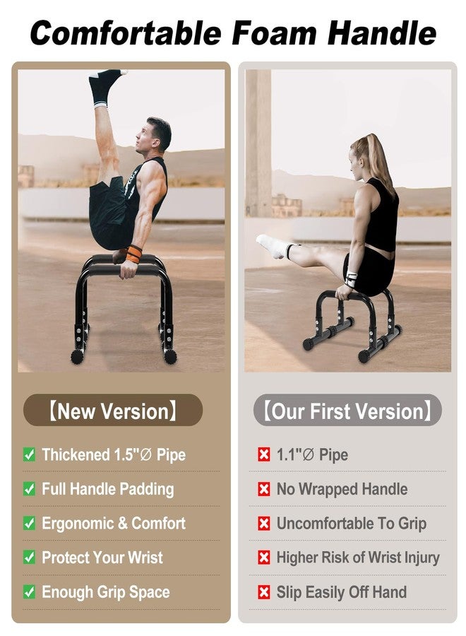 TABEKE Push Up Bar, 14'' High Steel Parallettes & Dip Bar with Full Coverage Foam Handle, Heavy-Duty Calisthenics Parallel Bars for L-Sit, Dips, Home Gym Strength Training Workout - Image 5