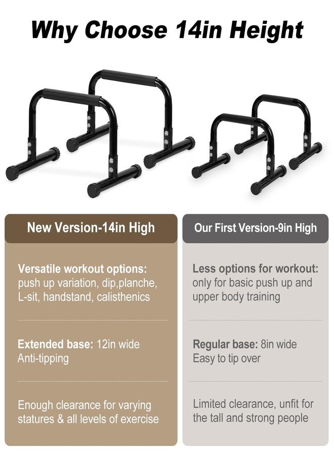 TABEKE Push Up Bar, 14'' High Steel Parallettes & Dip Bar with Full Coverage Foam Handle, Heavy-Duty Calisthenics Parallel Bars for L-Sit, Dips, Home Gym Strength Training Workout - Image 3