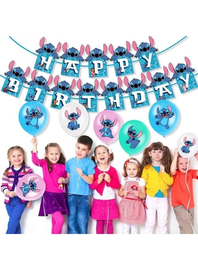 S-Quality Blue Stitch Theme Birthday Party Decoration Set for Kids – Banner, Cake Topper, Cupcake Toppers, Balloons & Stickers - Image 4