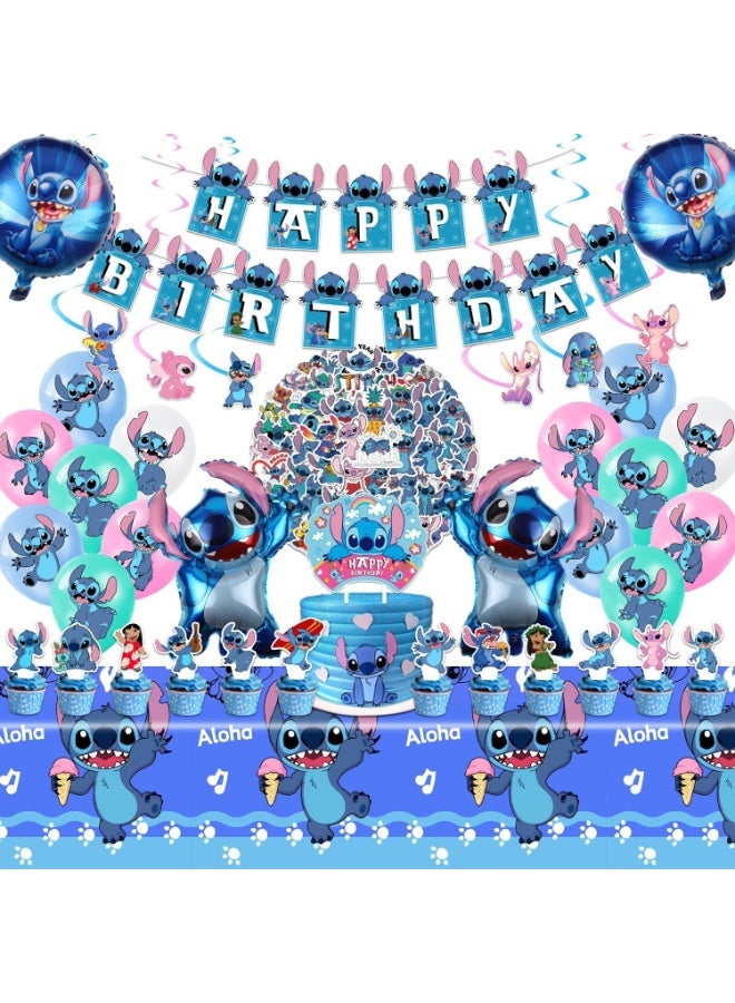 S-Quality Blue Stitch Theme Birthday Party Decoration Set for Kids – Banner, Cake Topper, Cupcake Toppers, Balloons & Stickers - Image 3