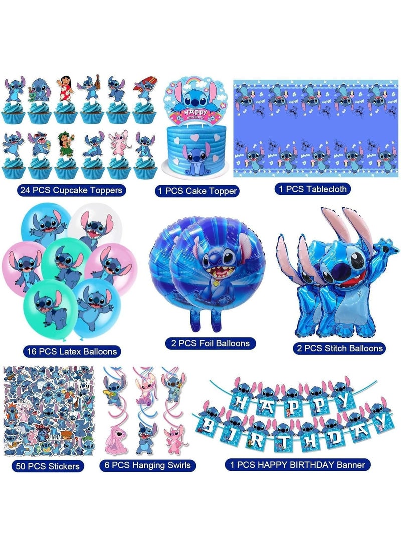 S-Quality Blue Stitch Theme Birthday Party Decoration Set for Kids – Banner, Cake Topper, Cupcake Toppers, Balloons & Stickers - Image 5