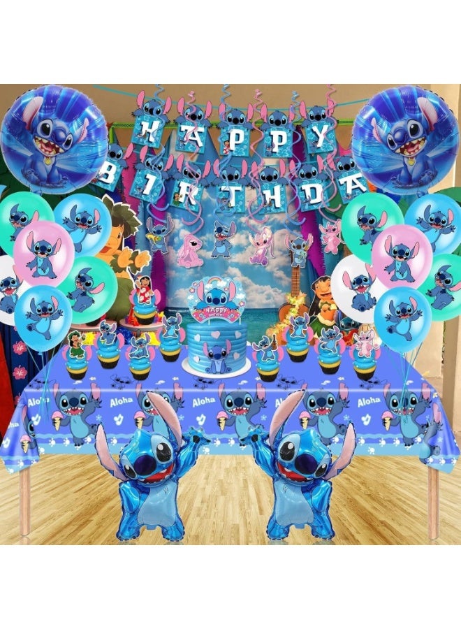 S-Quality Blue Stitch Theme Birthday Party Decoration Set for Kids – Banner, Cake Topper, Cupcake Toppers, Balloons & Stickers - Image 2